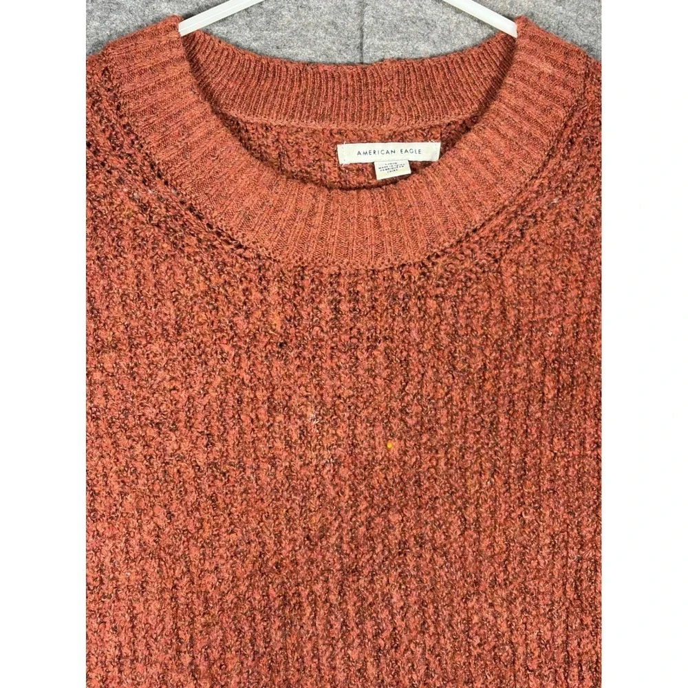 American Eagle Mens Large Rust Orange Marl Oversized Textured Crewneck Sweater